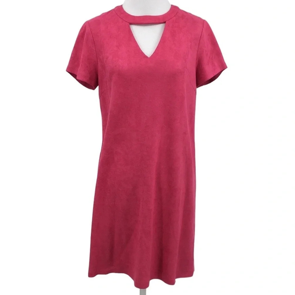 Julie‎ Brown Mini Dress Womens Small Pink Keyhole Front Microsuede Short Sleeve